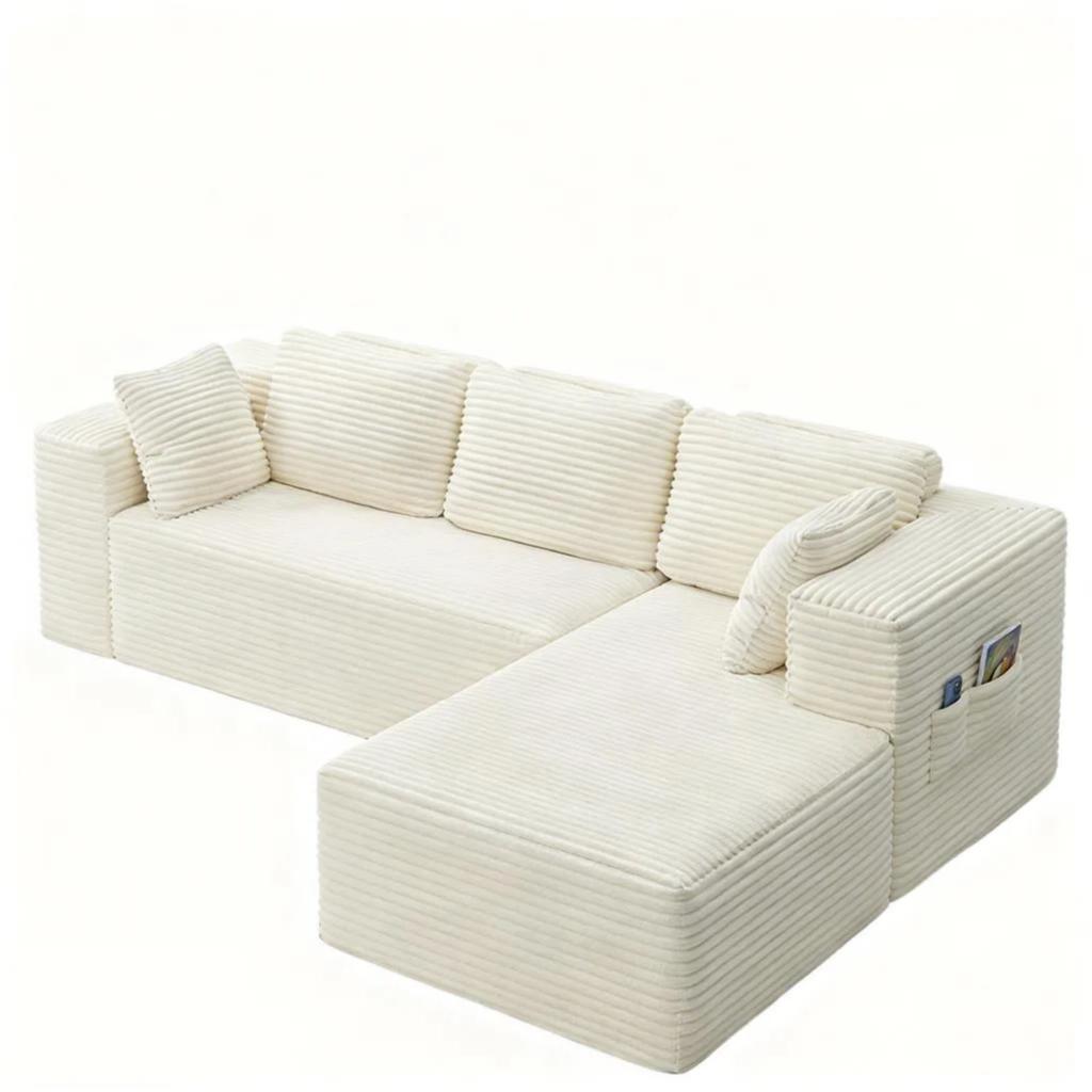 Bealife AR43 Canapé d'angle avec méridienne à droite 160×90cm, Canapé modulable 4 places en velours côtelé