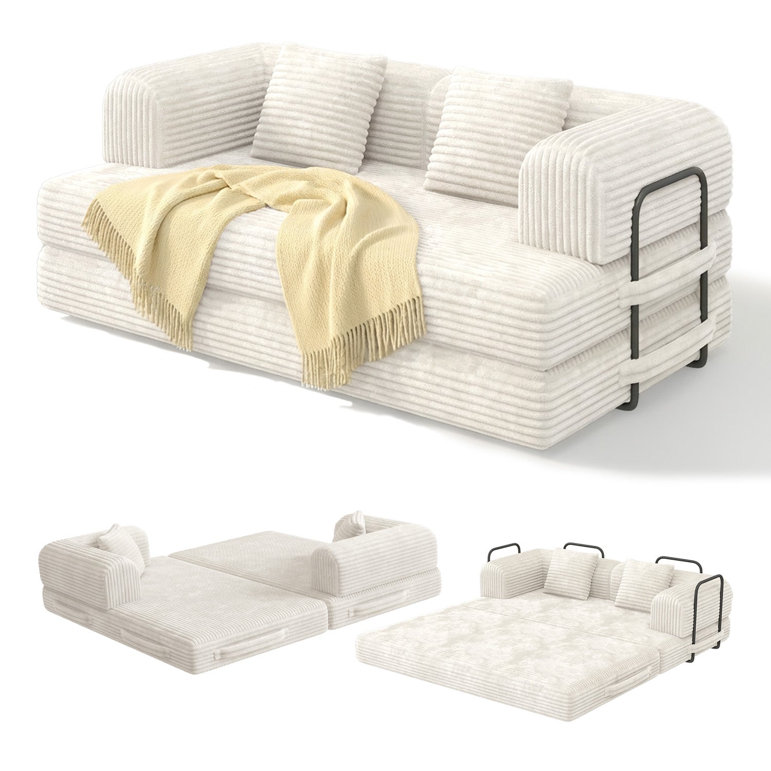 Canapé-lit Bealife AR62 avec fonction couchage 160 cm de large, canapé convertible 2 places en velours côtelé pour salon et chambre