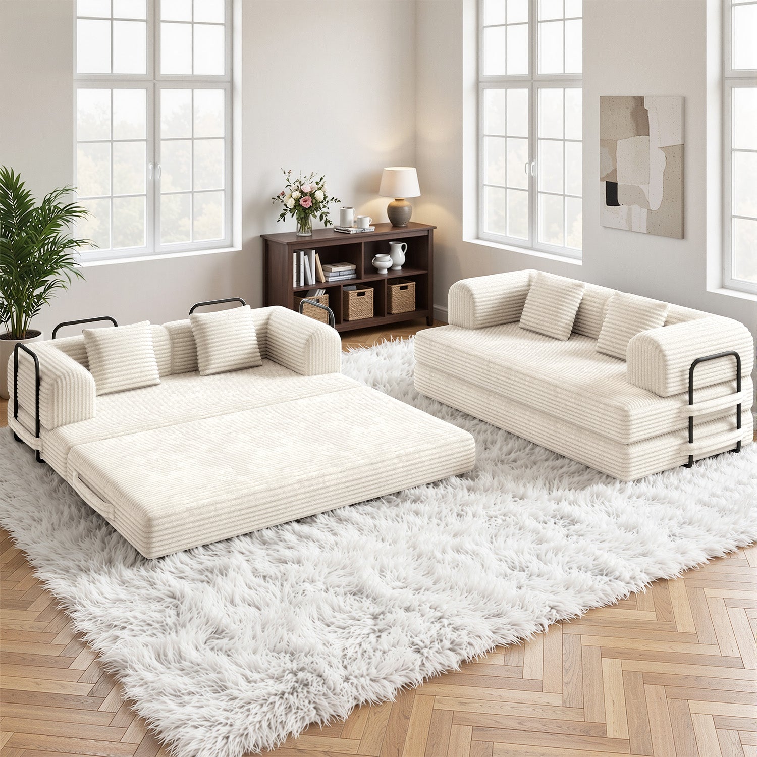 Canapé-lit Bealife AR62 avec fonction couchage 160 cm de large, canapé convertible 2 places en velours côtelé pour salon et chambre