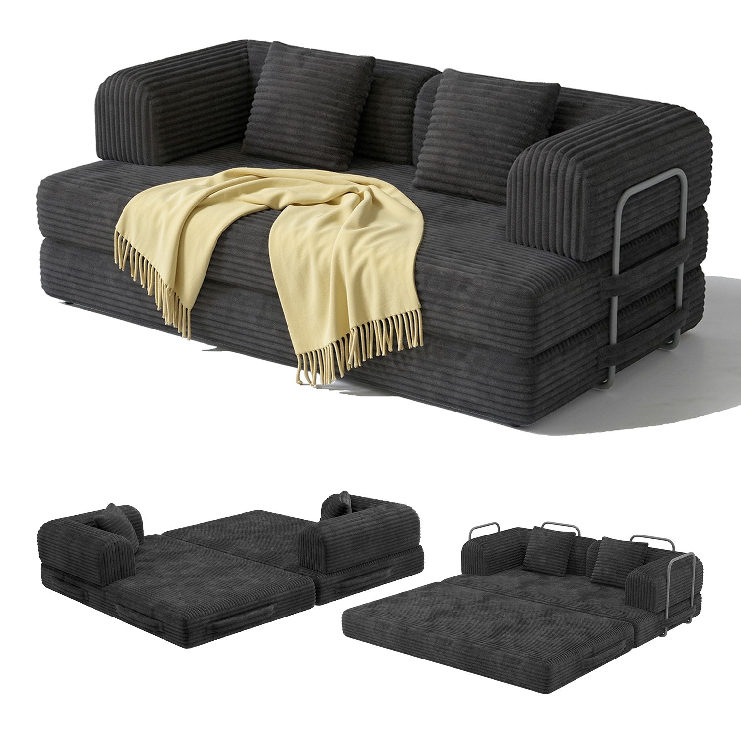 Canapé-lit Bealife AR62 avec fonction couchage 160 cm de large, canapé convertible 2 places en velours côtelé pour salon et chambre