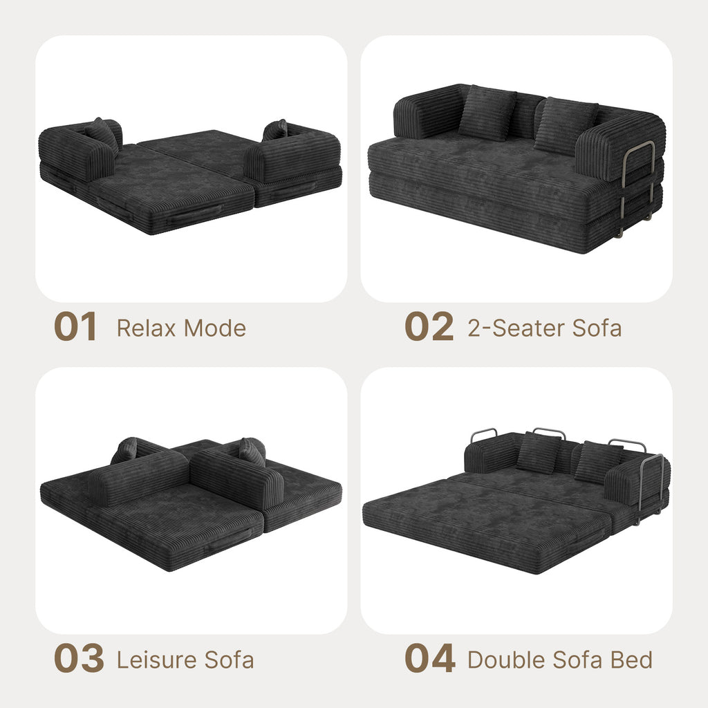 Canapé-lit Bealife AR62 avec fonction couchage 160 cm de large, canapé convertible 2 places en velours côtelé pour salon et chambre