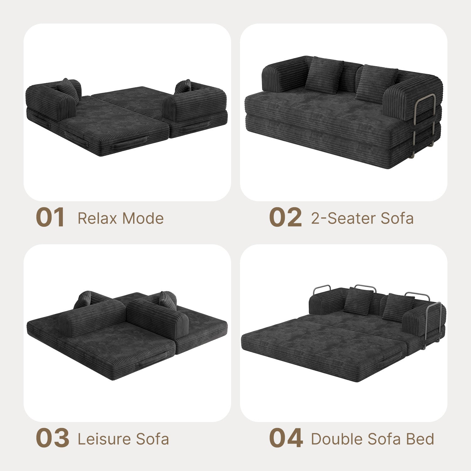 Canapé-lit Bealife AR62 avec fonction couchage 160 cm de large, canapé convertible 2 places en velours côtelé pour salon et chambre