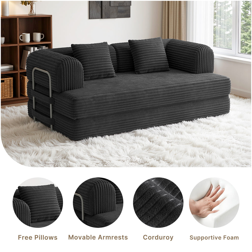 Canapé-lit Bealife AR62 avec fonction couchage 160 cm de large, canapé convertible 2 places en velours côtelé pour salon et chambre