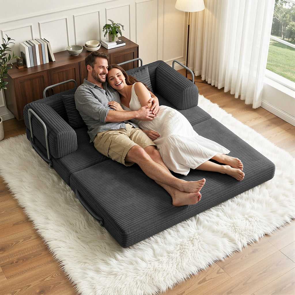 Canapé-lit Bealife AR62 avec fonction couchage 160 cm de large, canapé convertible 2 places en velours côtelé pour salon et chambre