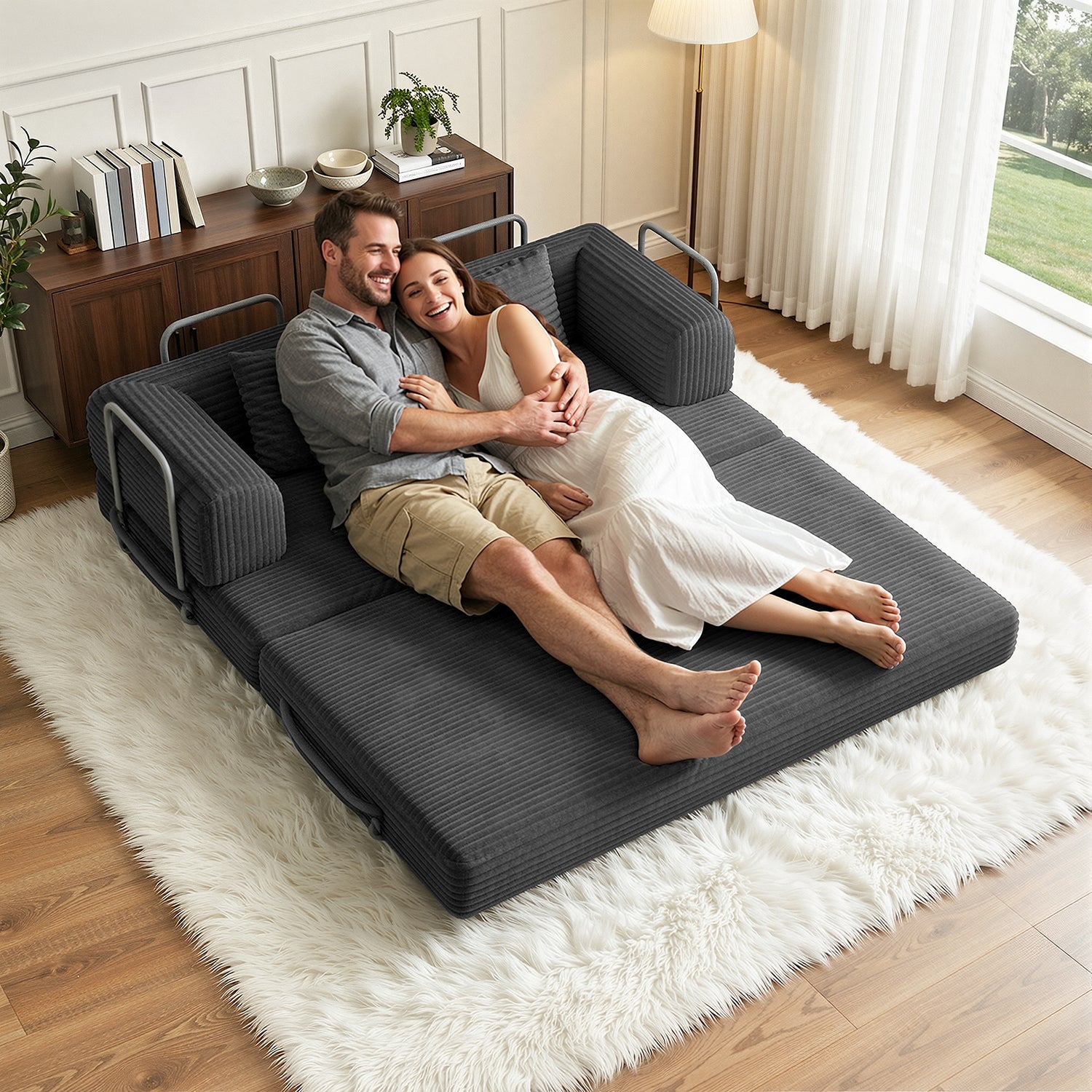 Canapé-lit Bealife AR62 avec fonction couchage 160 cm de large, canapé convertible 2 places en velours côtelé pour salon et chambre