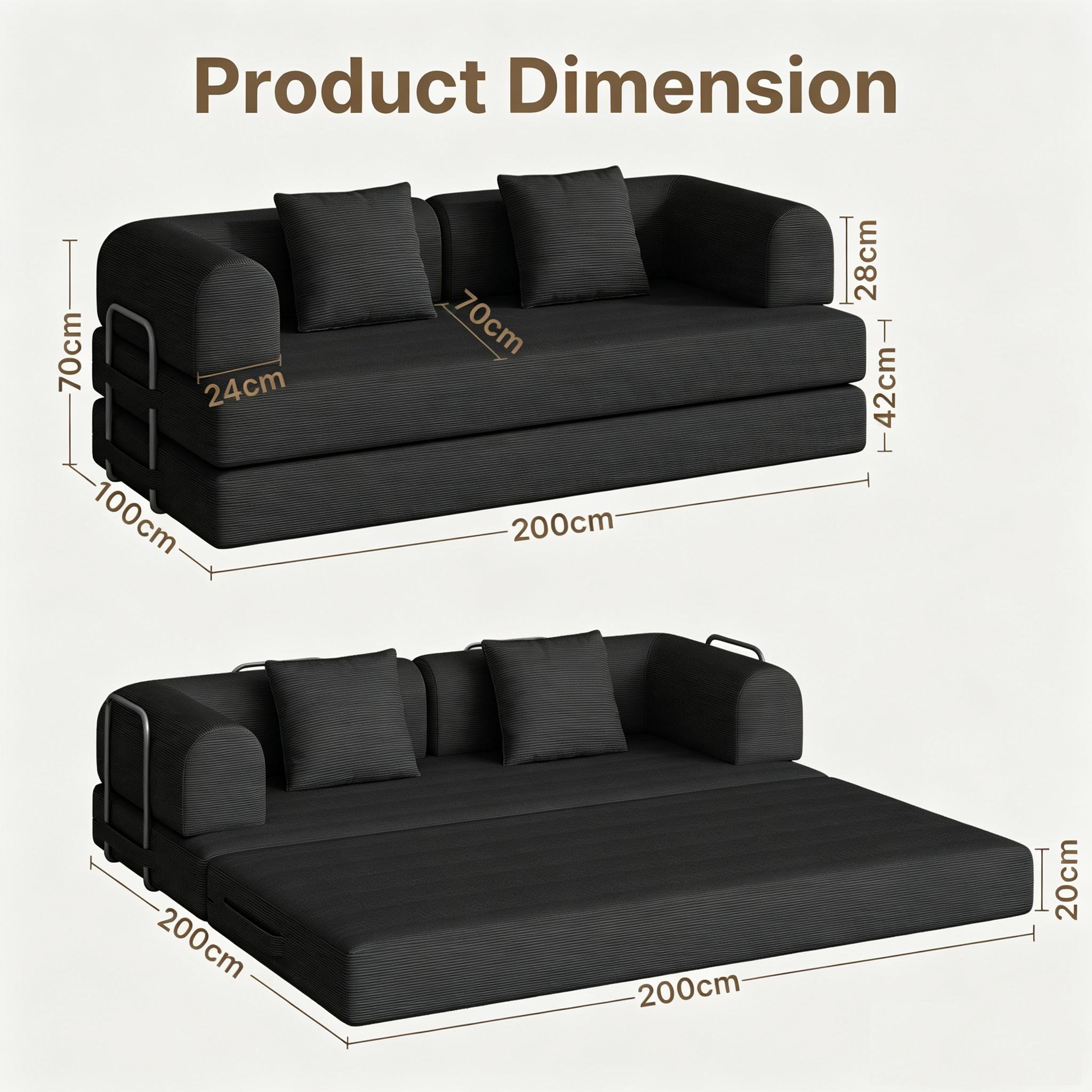 Bealife AR62 Canapé convertible avec fonction couchage 200 cm de large, canapé 3 places en velours côtelé pour salon