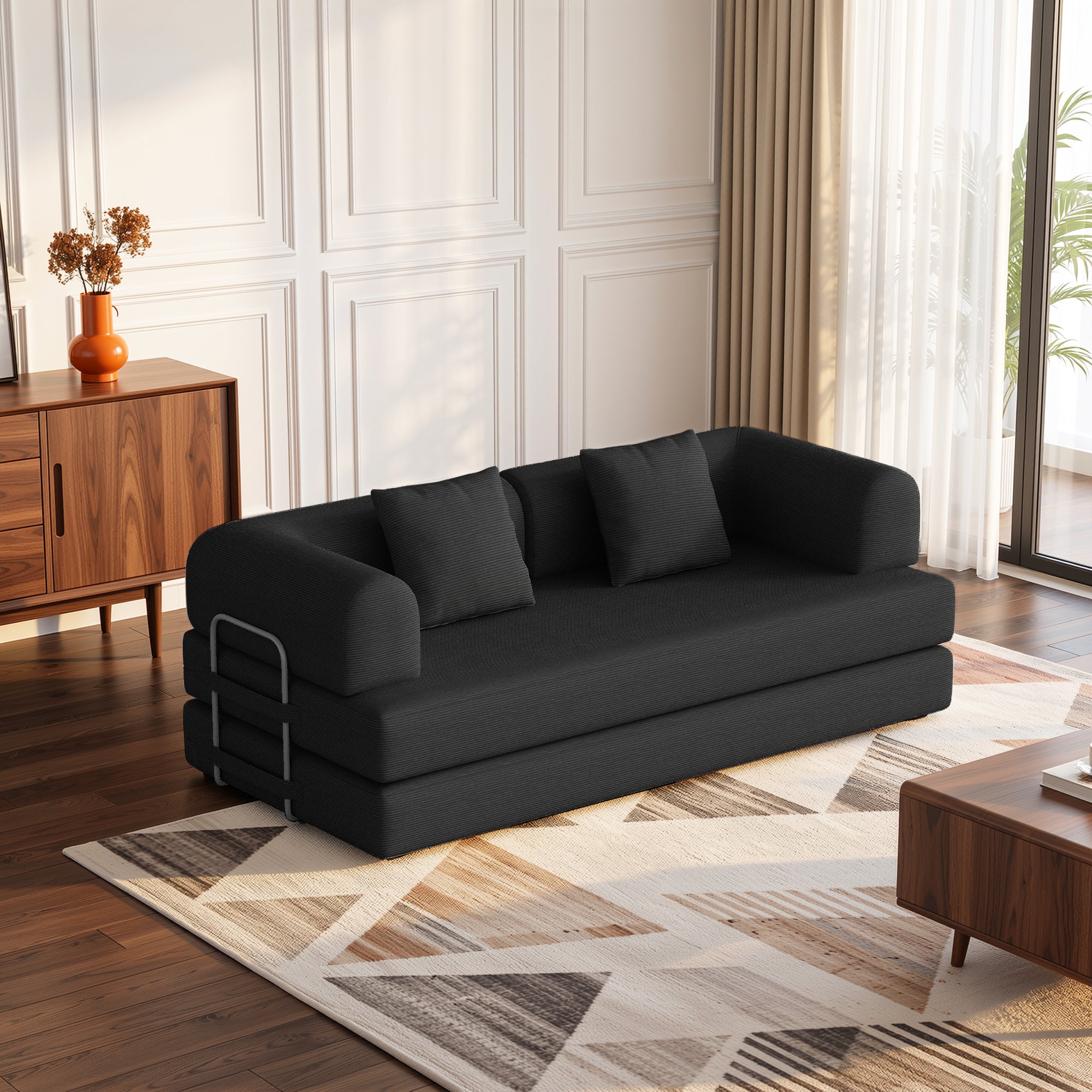Bealife AR62 Canapé convertible avec fonction couchage 200 cm de large, canapé 3 places en velours côtelé pour salon
