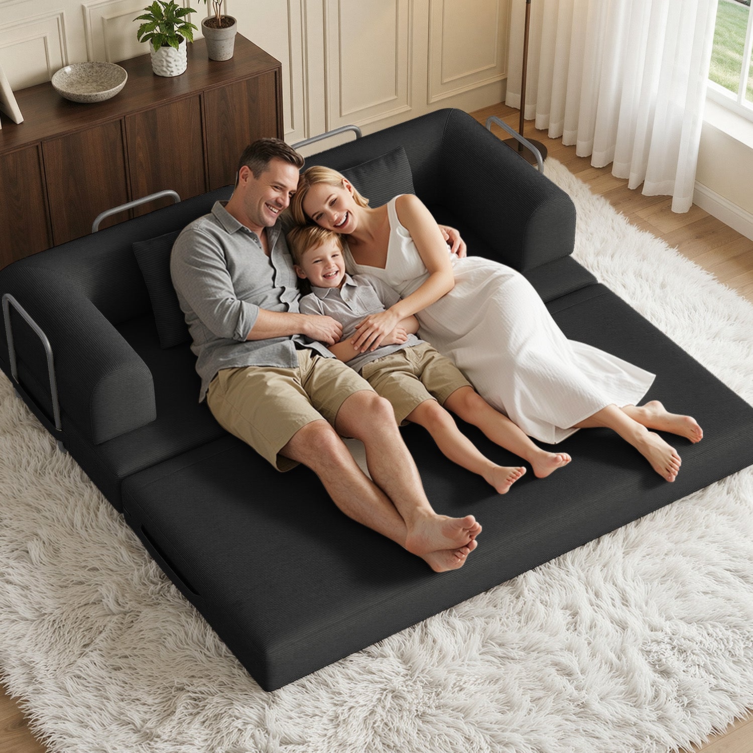 Bealife AR62 Canapé convertible avec fonction couchage 200 cm de large, canapé 3 places en velours côtelé pour salon