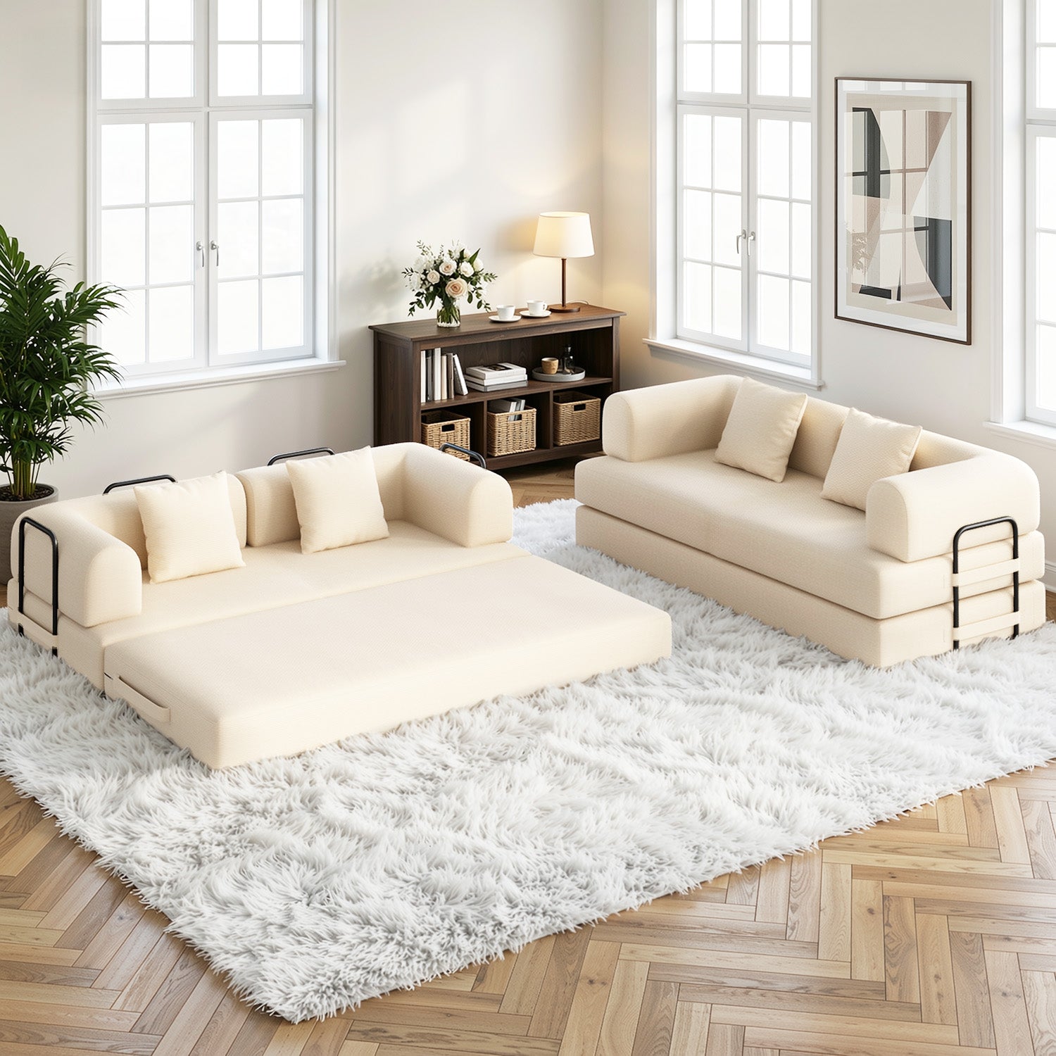 Bealife AR62 Canapé convertible avec fonction couchage 200 cm de large, canapé 3 places en velours côtelé pour salon