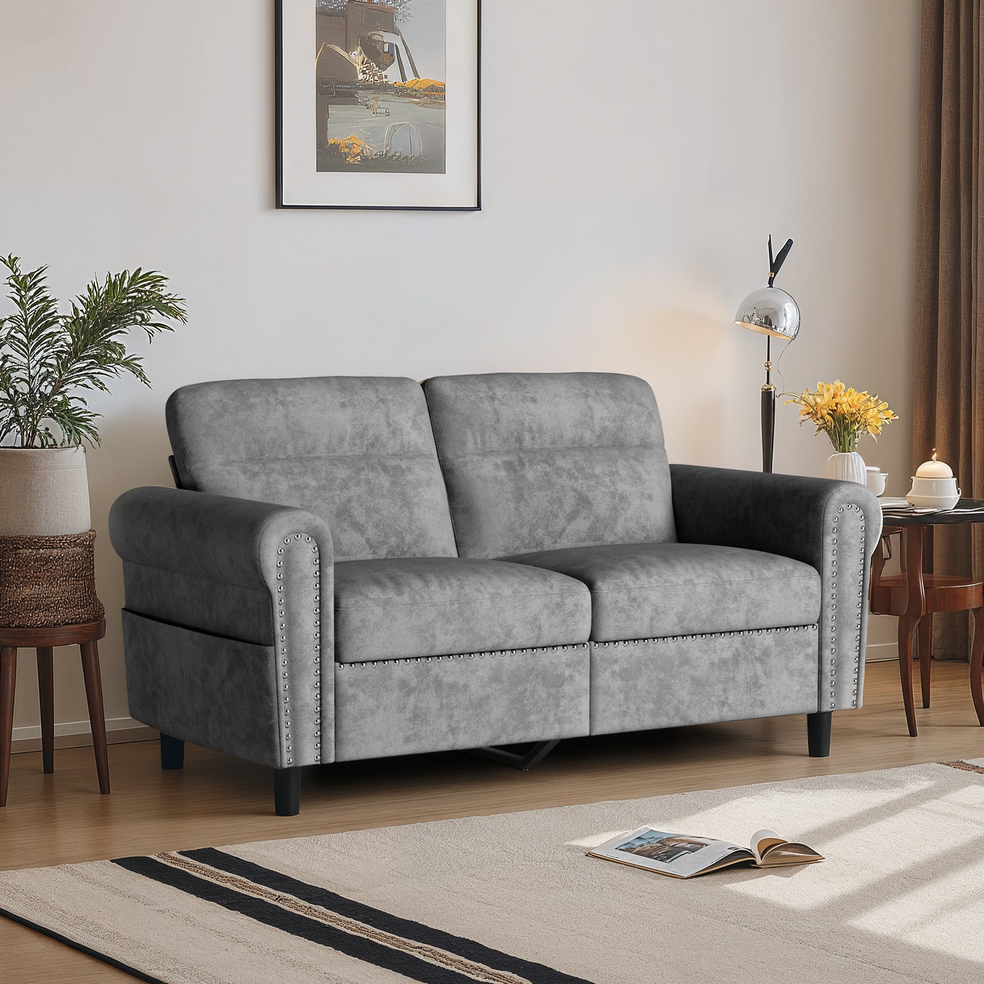 Bealife AR72 Canapé 2 Places avec Rangement, Canapé Compact en Suédine avec Compartiment Latéral