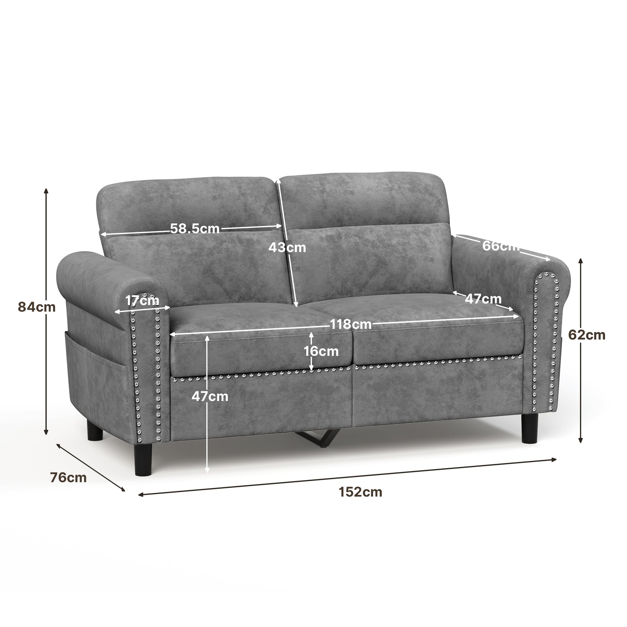 Bealife AR72 Canapé 2 Places avec Rangement, Canapé Compact en Suédine avec Compartiment Latéral
