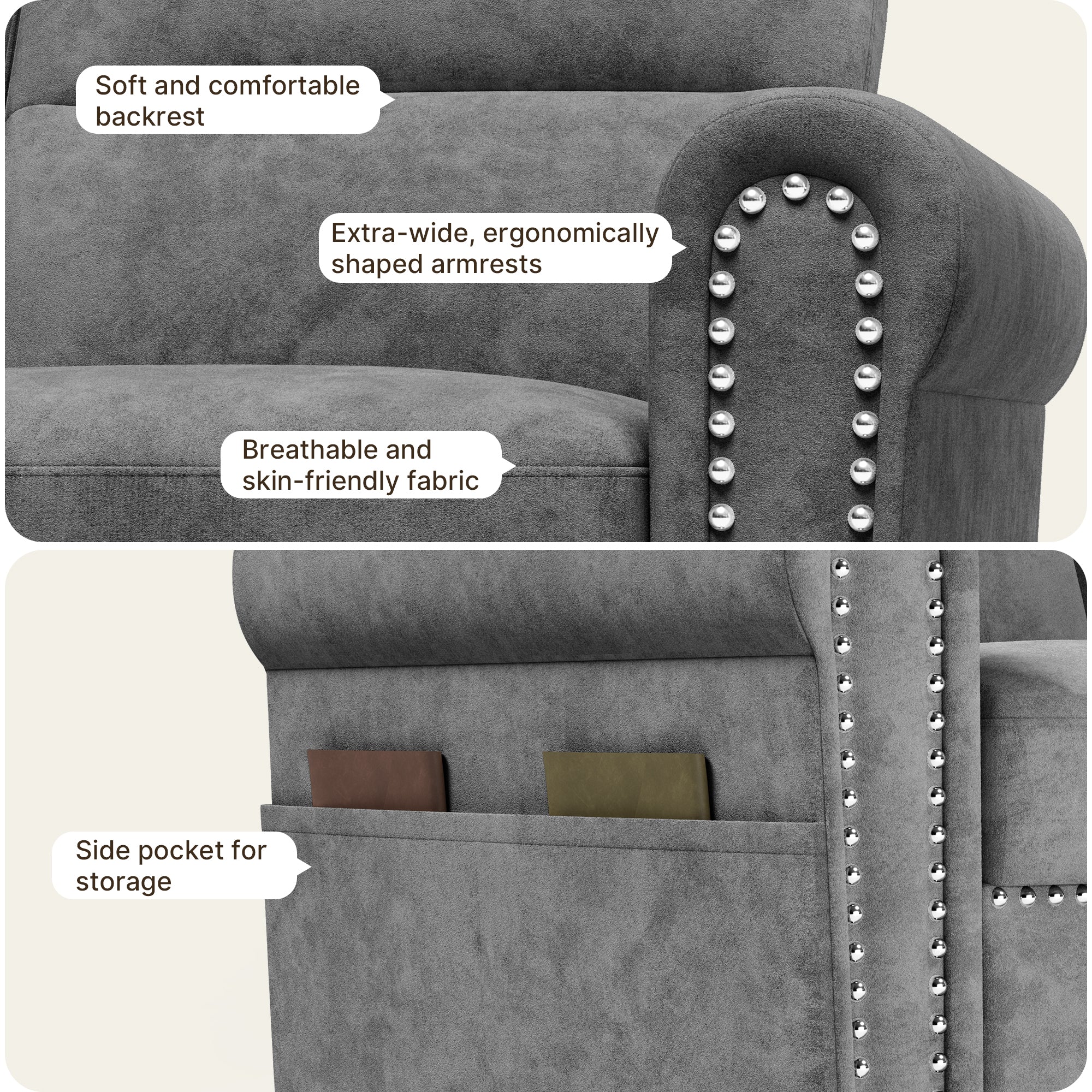 Bealife AR72 Canapé 2 Places avec Rangement, Canapé Compact en Suédine avec Compartiment Latéral