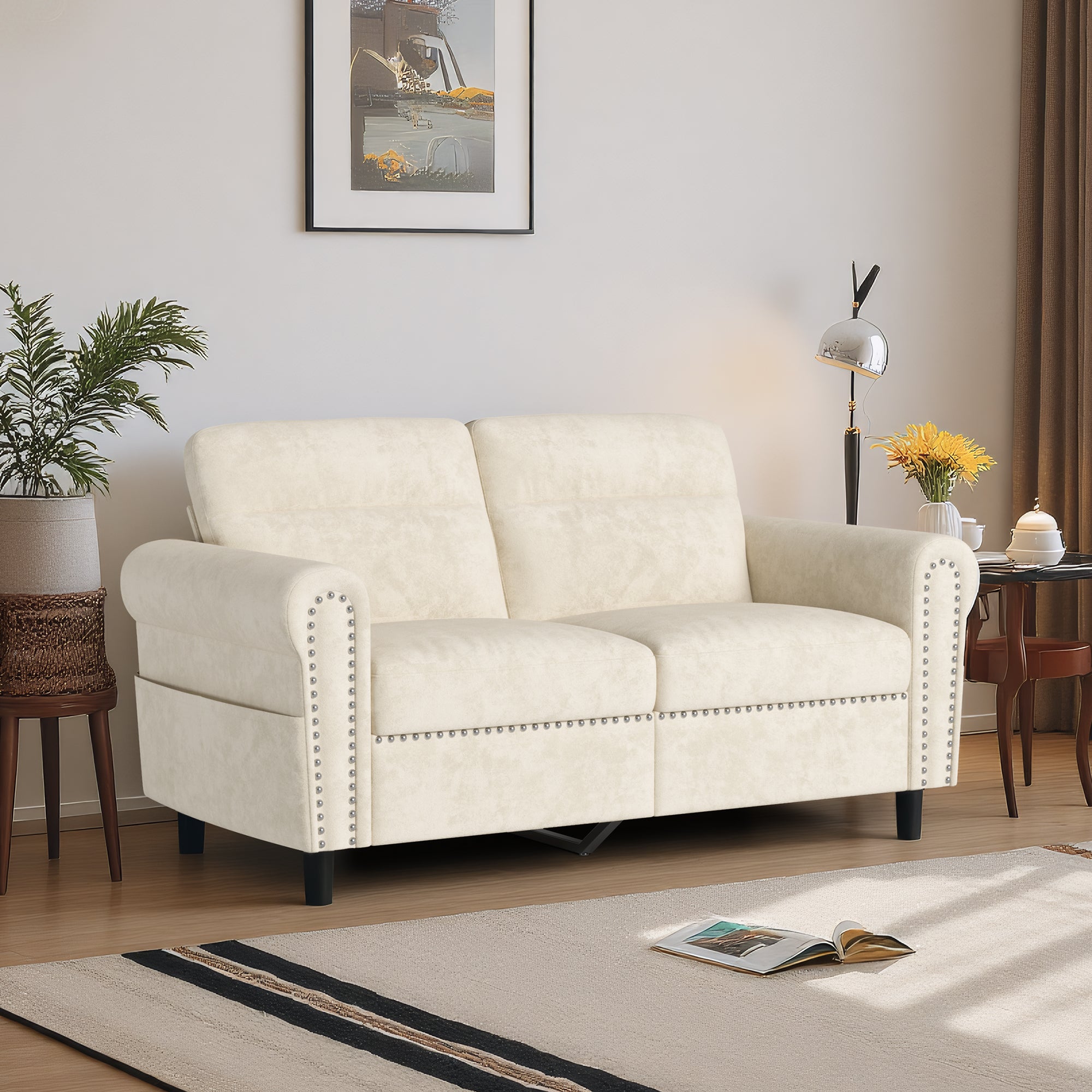 Bealife AR72 Canapé 2 Places avec Rangement, Canapé Compact en Suédine avec Compartiment Latéral