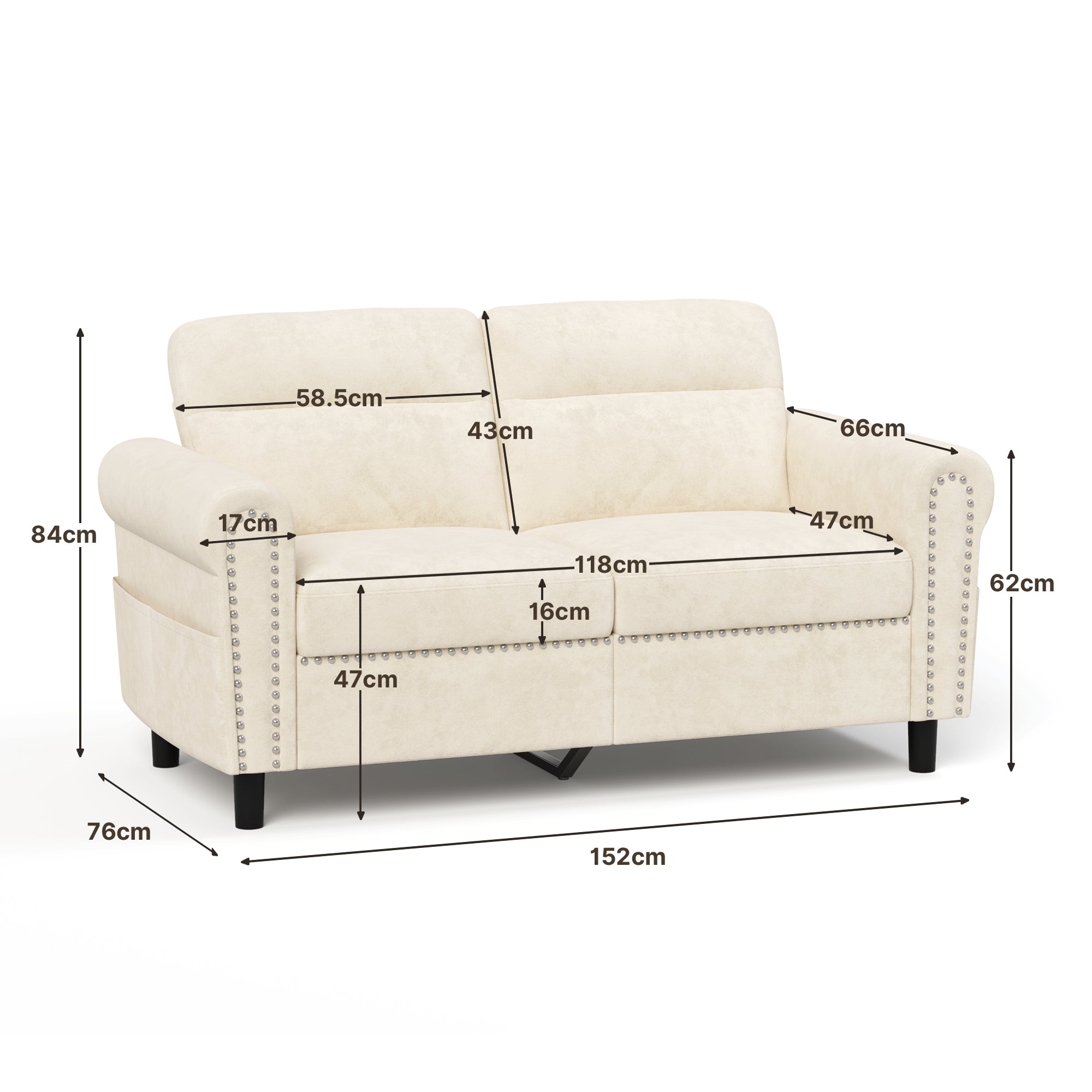 Bealife AR72 Canapé 2 Places avec Rangement, Canapé Compact en Suédine avec Compartiment Latéral
