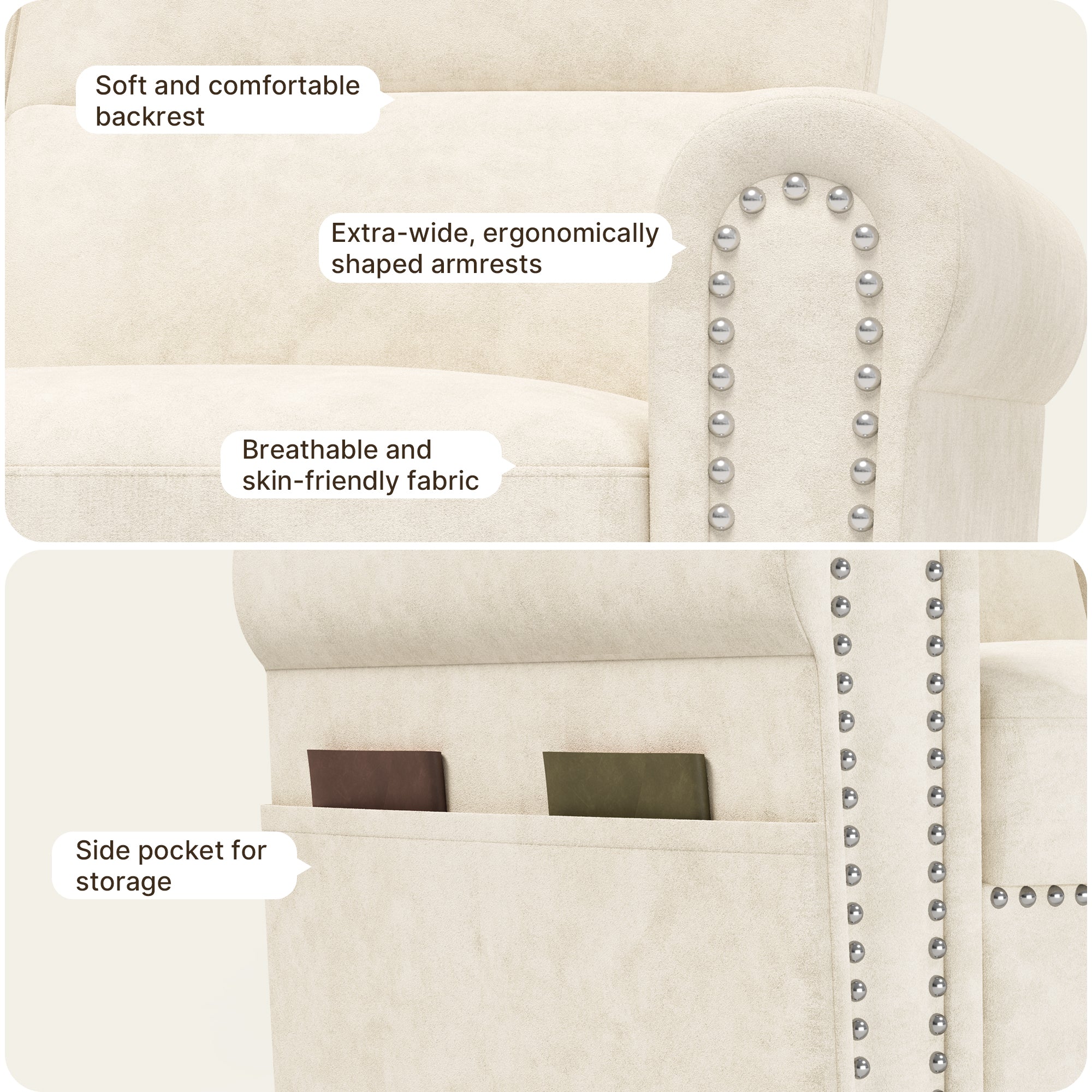 Bealife AR72 Canapé 2 Places avec Rangement, Canapé Compact en Suédine avec Compartiment Latéral