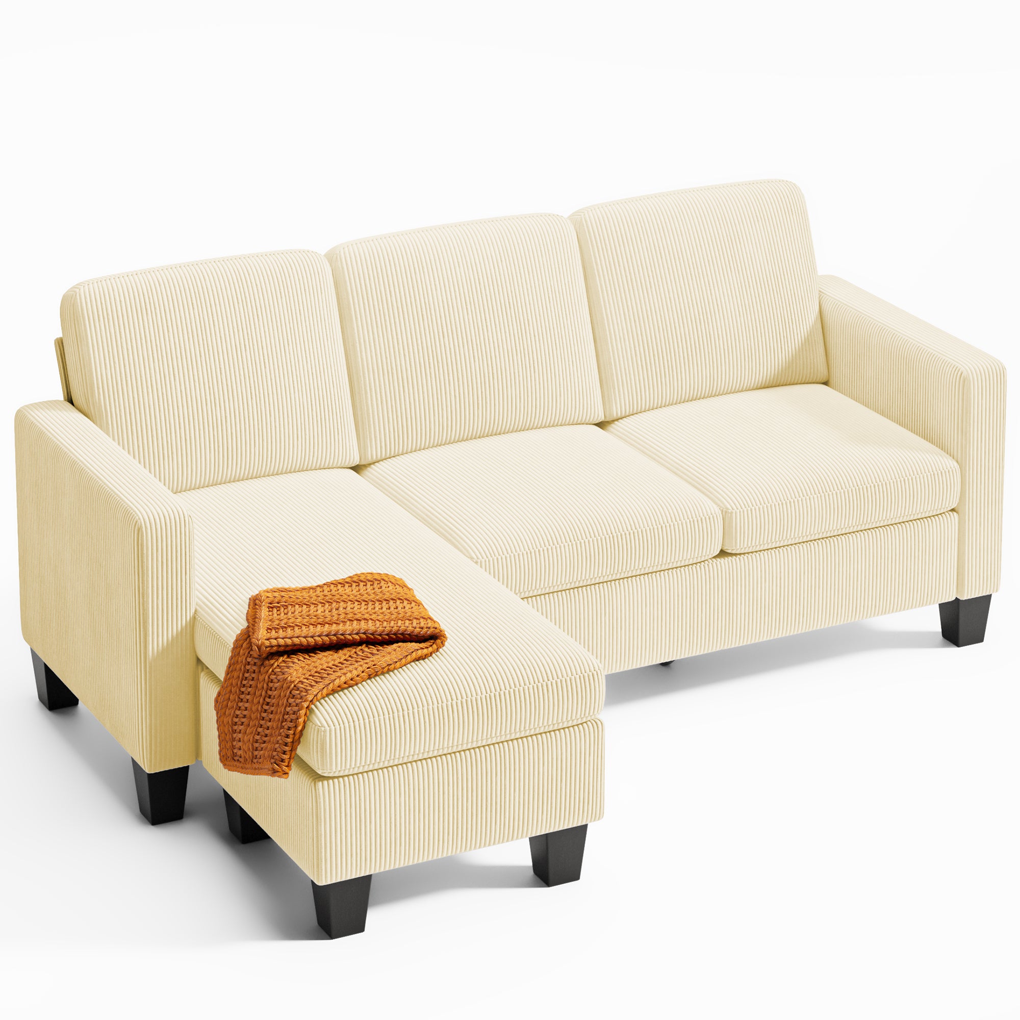 Bealife AR93 Canapé d'angle avec méridienne, Canapés 4 places en velours côtelé en forme de L pour petits salons et espaces de vie ouverts