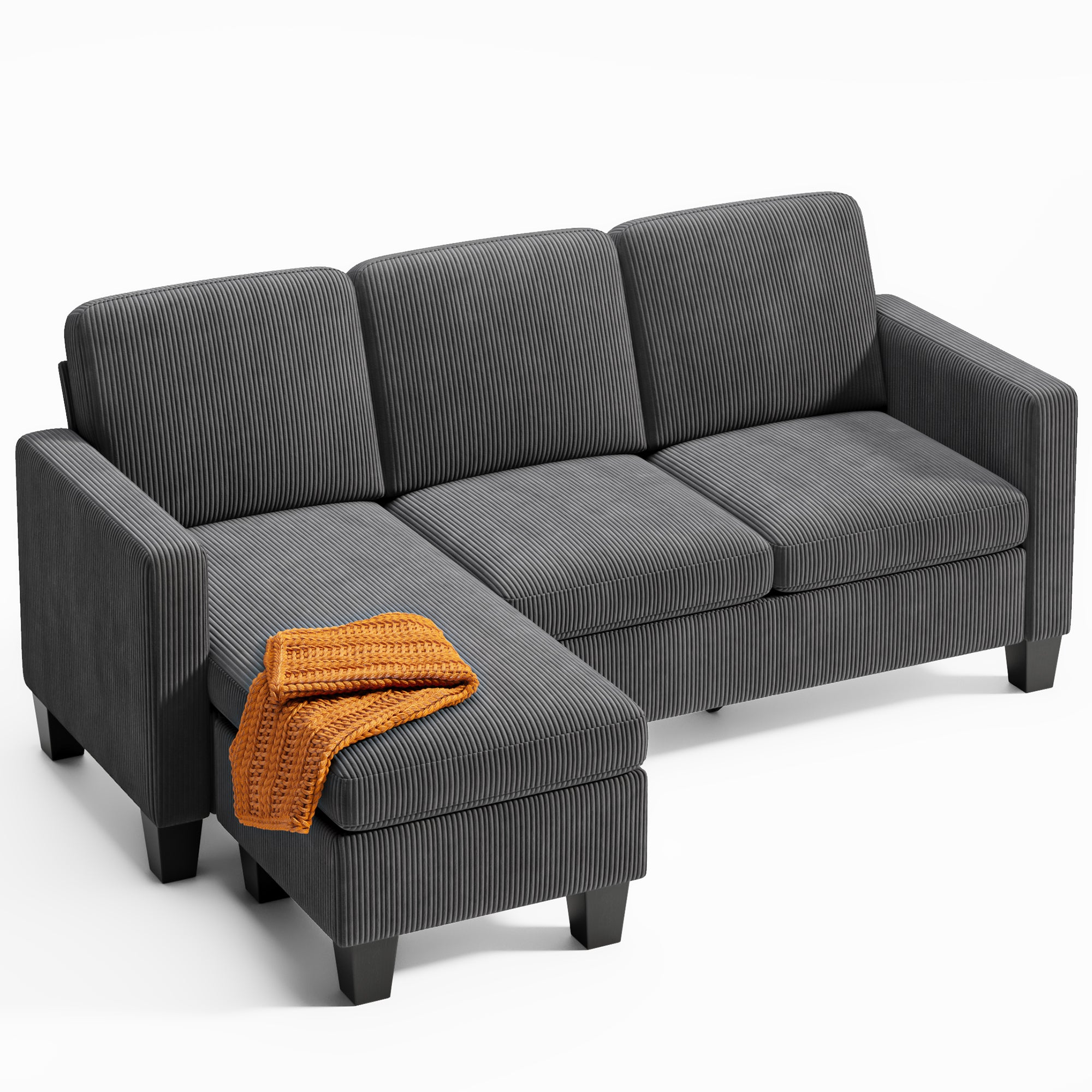 Bealife AR93 Canapé d'angle avec méridienne, Canapés 4 places en velours côtelé en forme de L pour petits salons et espaces de vie ouverts