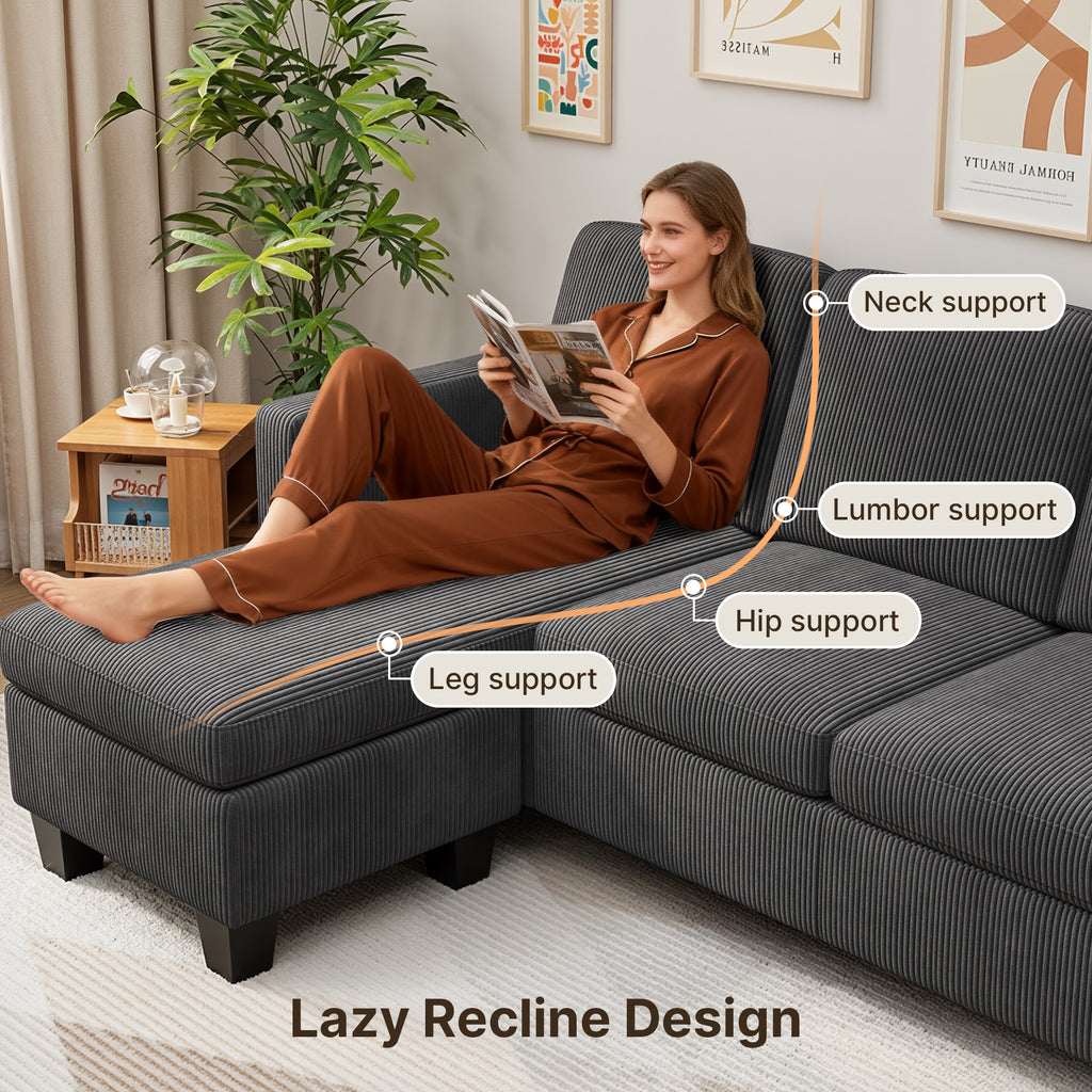 Bealife AR93 Canapé d'angle avec méridienne, Canapés 4 places en velours côtelé en forme de L pour petits salons et espaces de vie ouverts