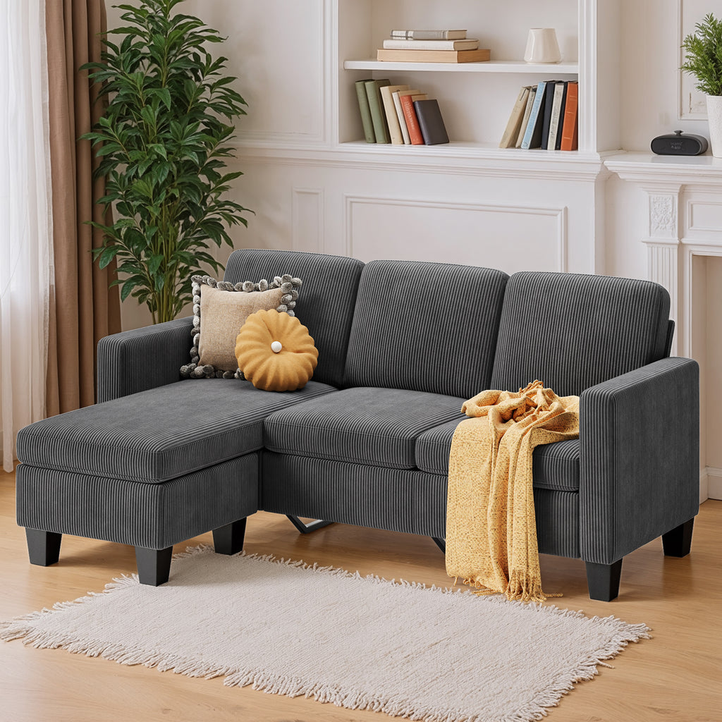 Bealife AR93 Canapé d'angle avec méridienne, Canapés 4 places en velours côtelé en forme de L pour petits salons et espaces de vie ouverts