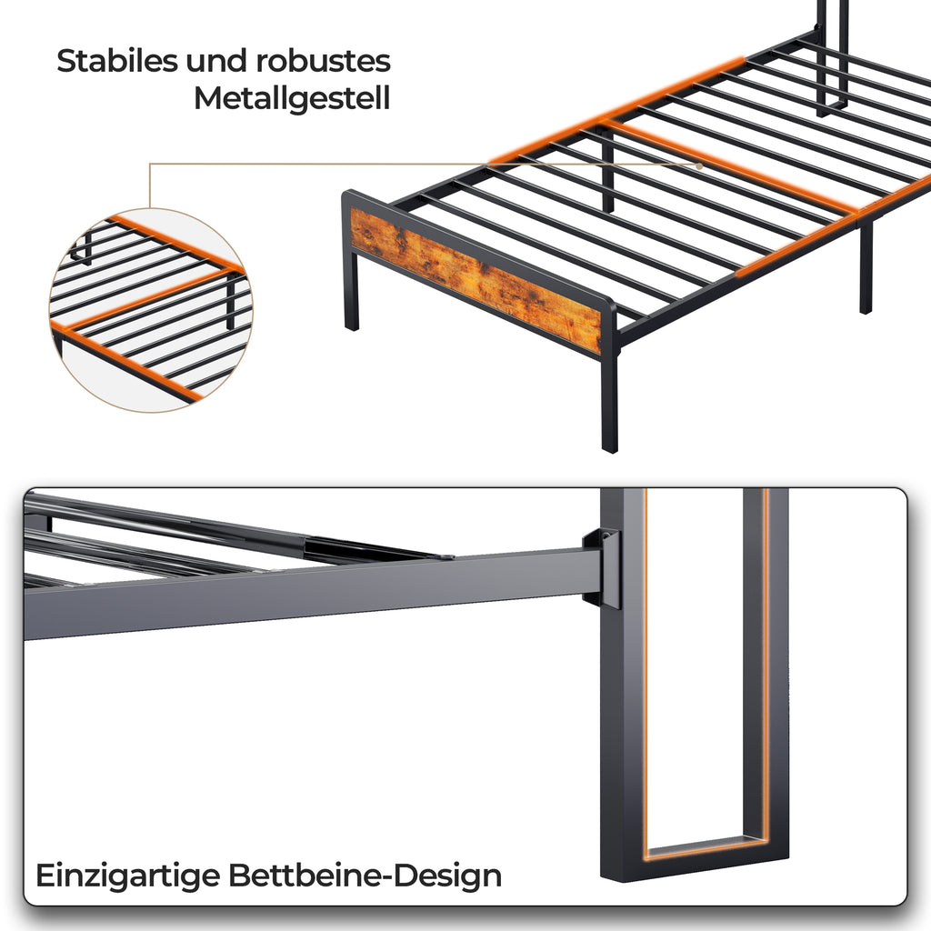 Bealife BF24 Narrow Single Bed Metal Frame with Storage | 220x90x111 cm