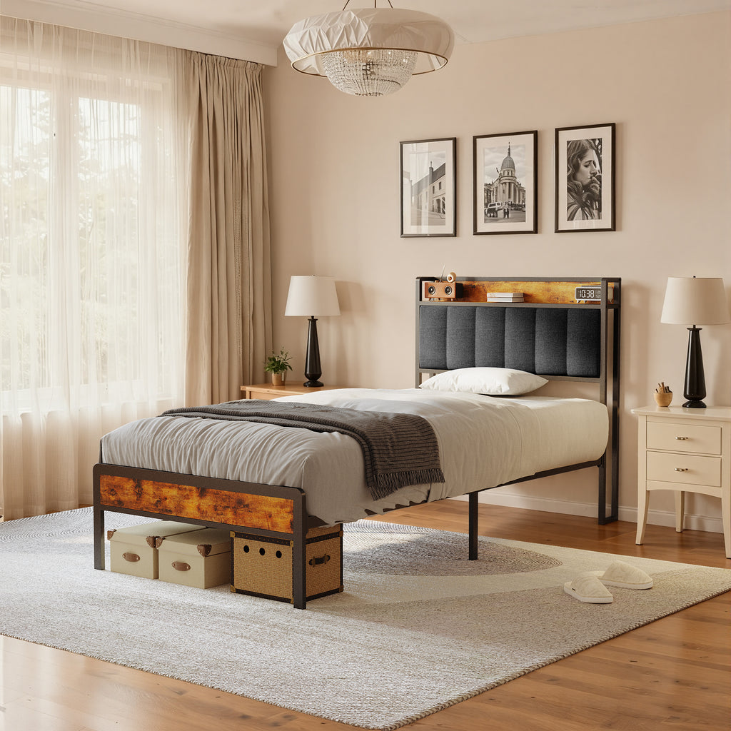 Bealife BF24 Narrow Single Bed Metal Frame with Storage | 220x90x111 cm