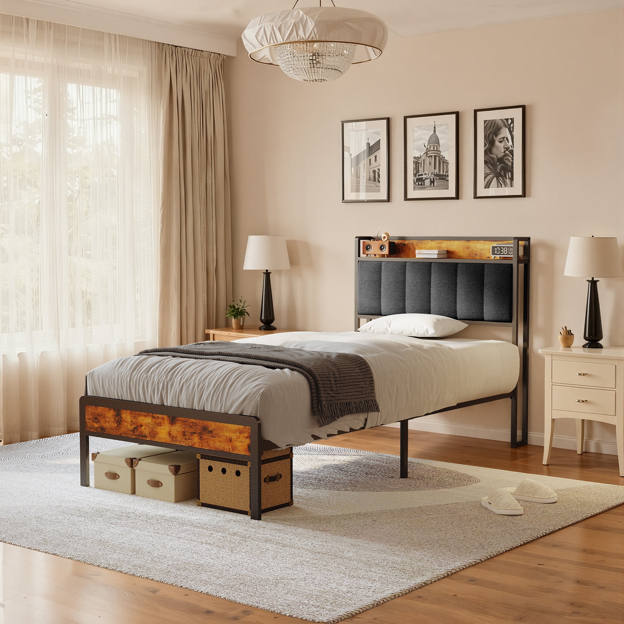 Bealife BF24 Narrow Single Bed Metal Frame with Storage | 220x90x111 cm