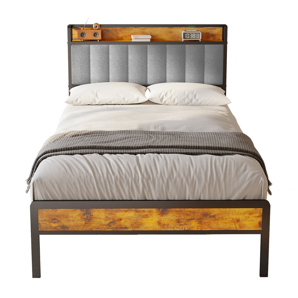 Bealife BF25 Lit simple avec tête de lit escamotable, sommier plateforme standard, lit en métal | 220 x 120 x 111 cm