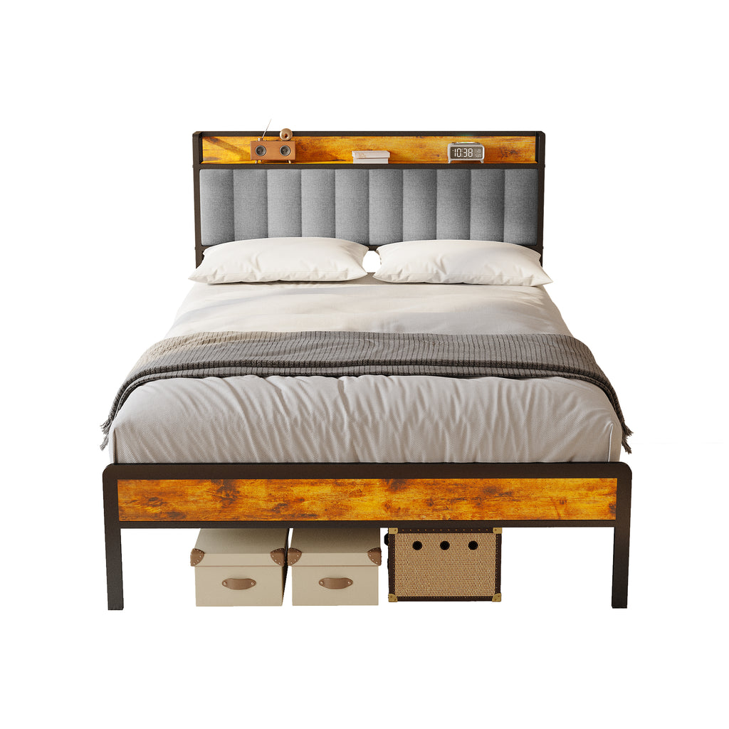 Bealife BF26 Lits Doubles avec tête de lit Rétractable, Cadre de Lit Plateforme Standard Cadre de Lit en Métal | 220 x 140 x 111cm