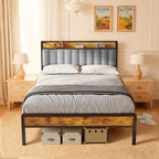 Bealife BF26 Lits Doubles avec tête de lit Rétractable, Cadre de Lit Plateforme Standard Cadre de Lit en Métal | 220 x 140 x 111cm