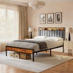 Bealife BF26 Lits Doubles avec tête de lit Rétractable, Cadre de Lit Plateforme Standard Cadre de Lit en Métal | 220 x 140 x 111cm