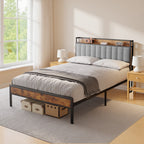 Bealife BF26 Lits Doubles avec tête de lit Rétractable, Cadre de Lit Plateforme Standard Cadre de Lit en Métal | 220 x 140 x 111cm