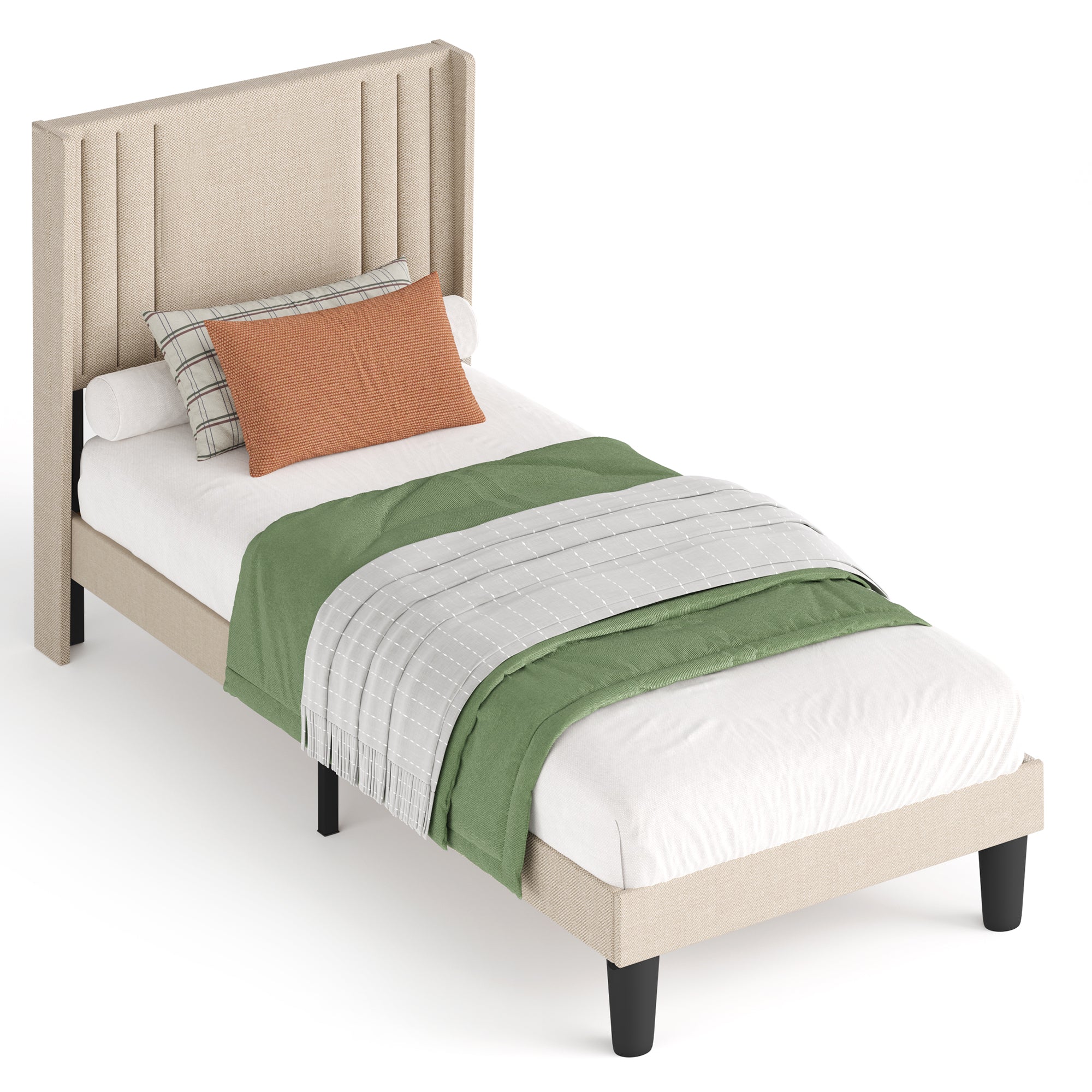Bealife BF44 Lit Simple Rembourré, Cadre de Lit Simple avec Tête de Lit à Oreilles | 208 x 94 x 122cm