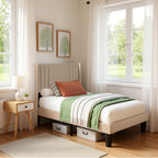 Bealife BF44 Upholstered Single Bed, Single Bed Frame with Wingback Headboard | 208 x 94 x 122cm