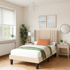 Bealife BF44 Upholstered Single Bed, Single Bed Frame with Wingback Headboard | 208 x 94 x 122cm