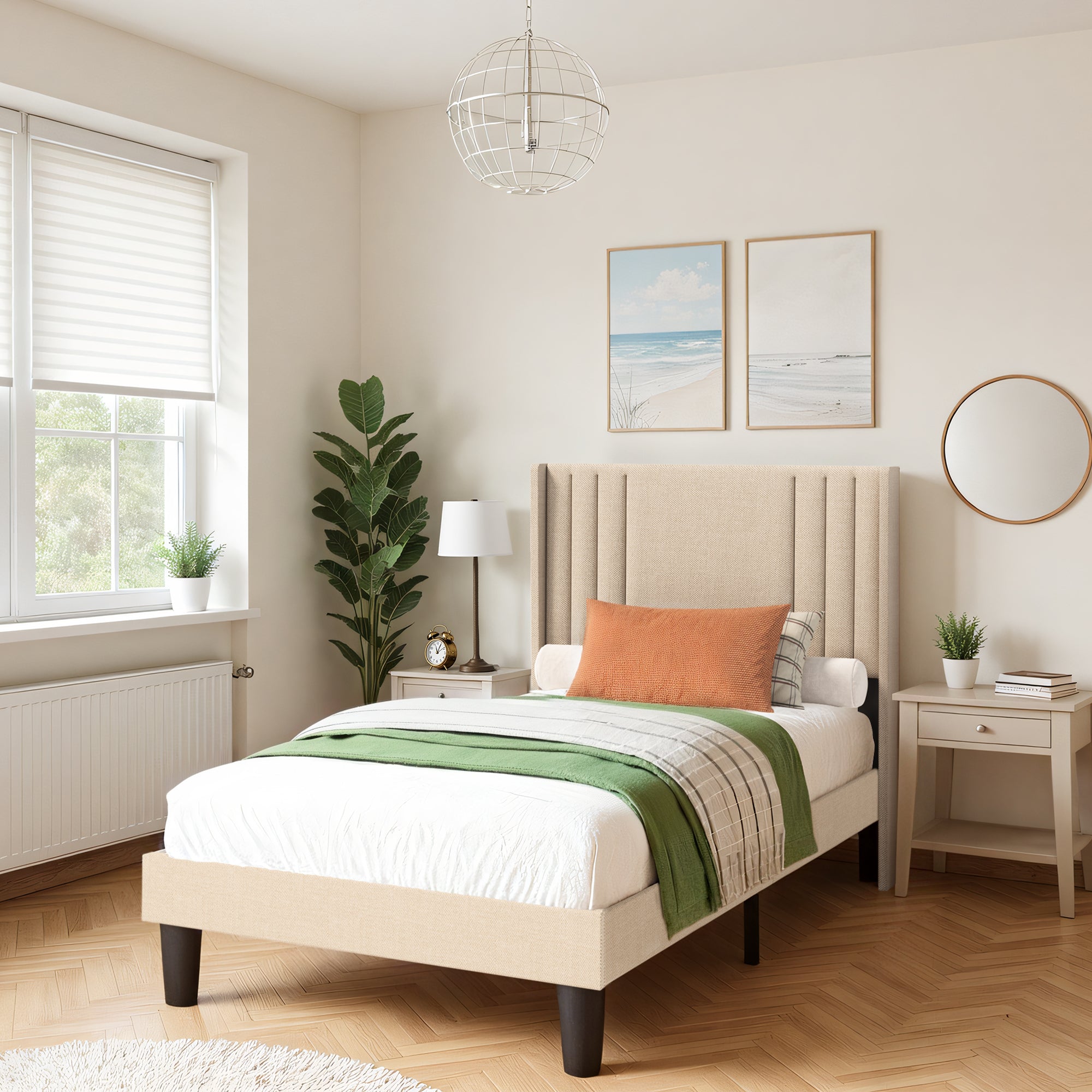 Bealife BF44 Upholstered Single Bed, Single Bed Frame with Wingback Headboard | 208 x 94 x 122cm