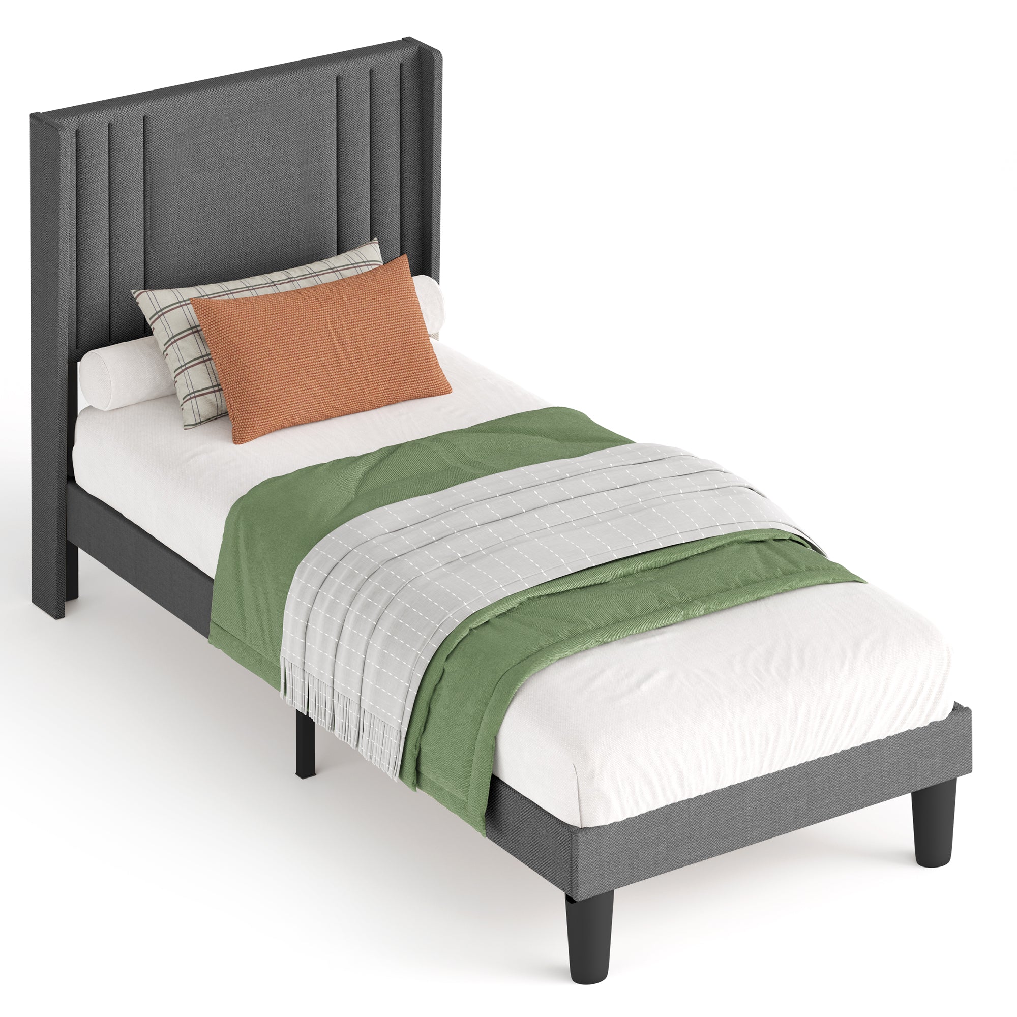 Bealife BF44 Lit Simple Rembourré, Cadre de Lit Simple avec Tête de Lit à Oreilles | 208 x 94 x 122cm