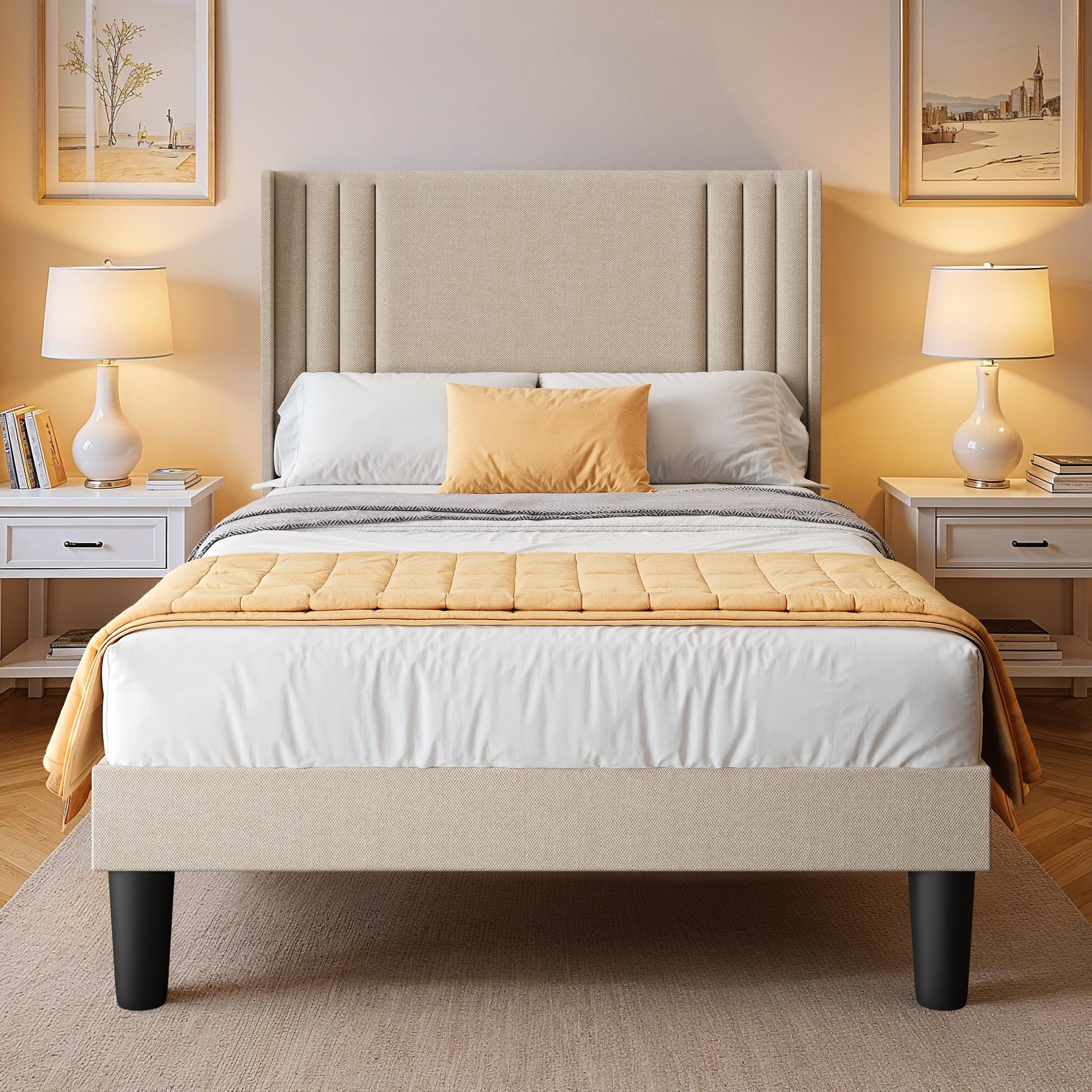 Bealife BF45 Noiseless Upholstered Double Bed with Slatted Frame & Linen Headboard