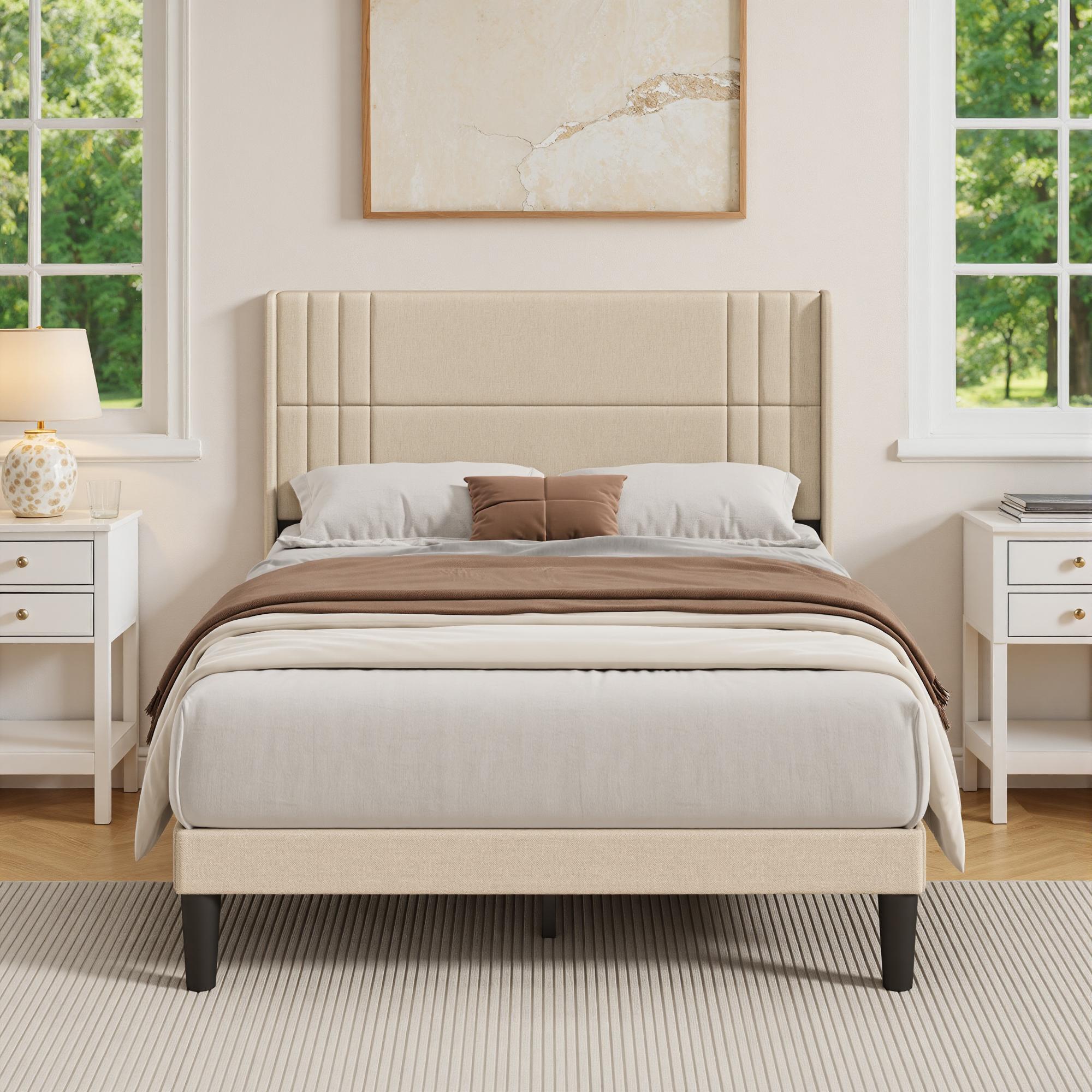 Bealife BF45 Noiseless Upholstered Double Bed with Slatted Frame & Linen Headboard