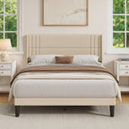 Bealife BF45 Lit double silencieux rembourré, sommier à lattes et tête de lit en lin