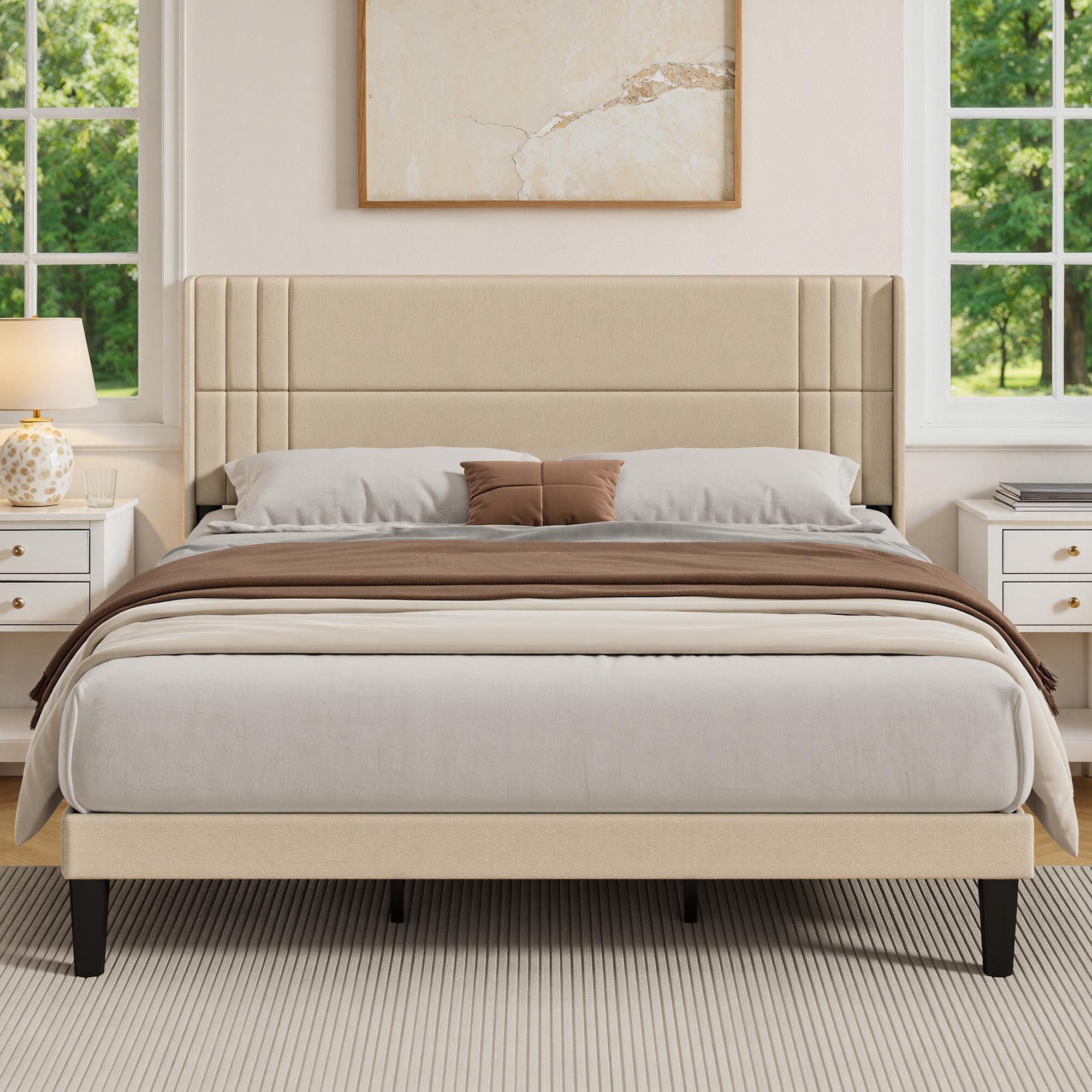 Bealife BF45 Noiseless Upholstered Double Bed with Slatted Frame & Linen Headboard