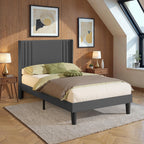 Bealife BF45 Lit double silencieux rembourré, sommier à lattes et tête de lit en lin