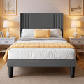 Bealife BF45 Lit double silencieux rembourré, sommier à lattes et tête de lit en lin