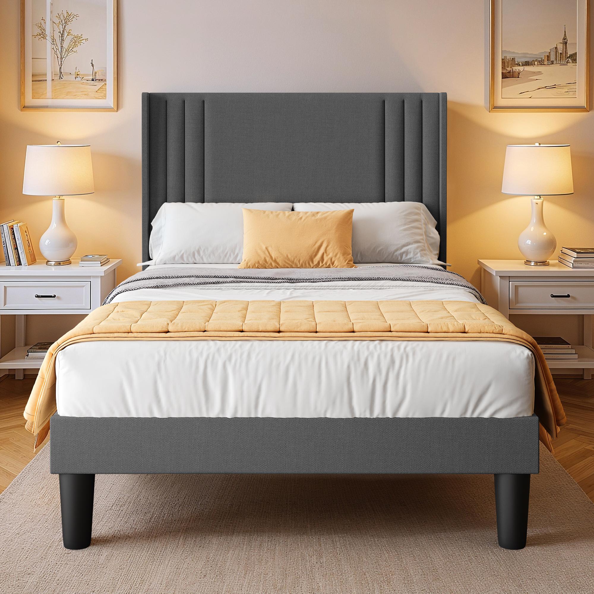 Bealife BF45 Noiseless Upholstered Double Bed with Slatted Frame & Linen Headboard