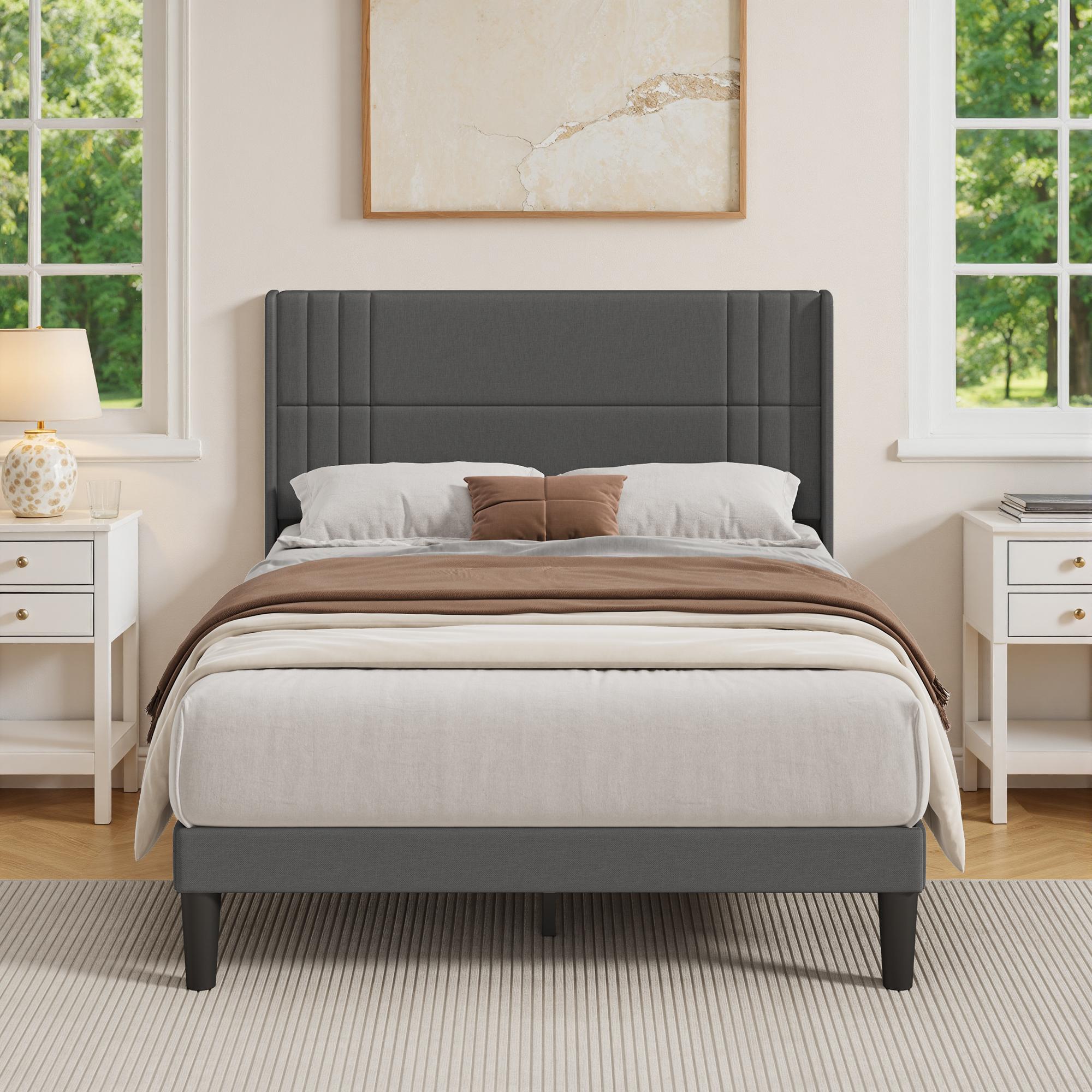 Bealife BF45 Noiseless Upholstered Double Bed with Slatted Frame & Linen Headboard