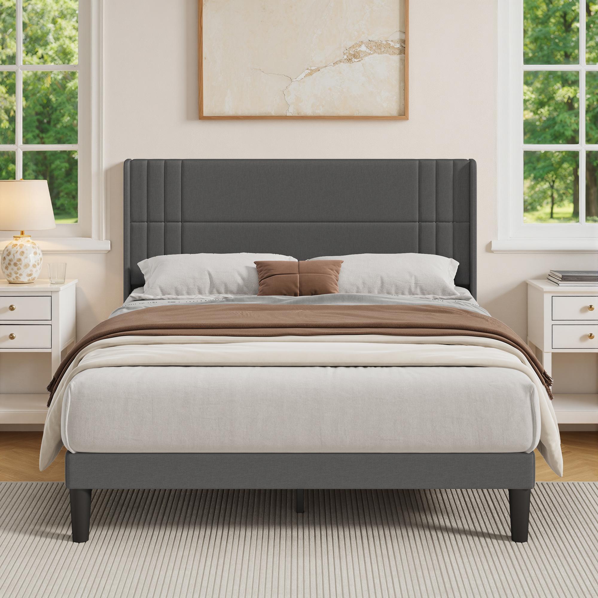 Bealife BF45 Noiseless Upholstered Double Bed with Slatted Frame & Linen Headboard