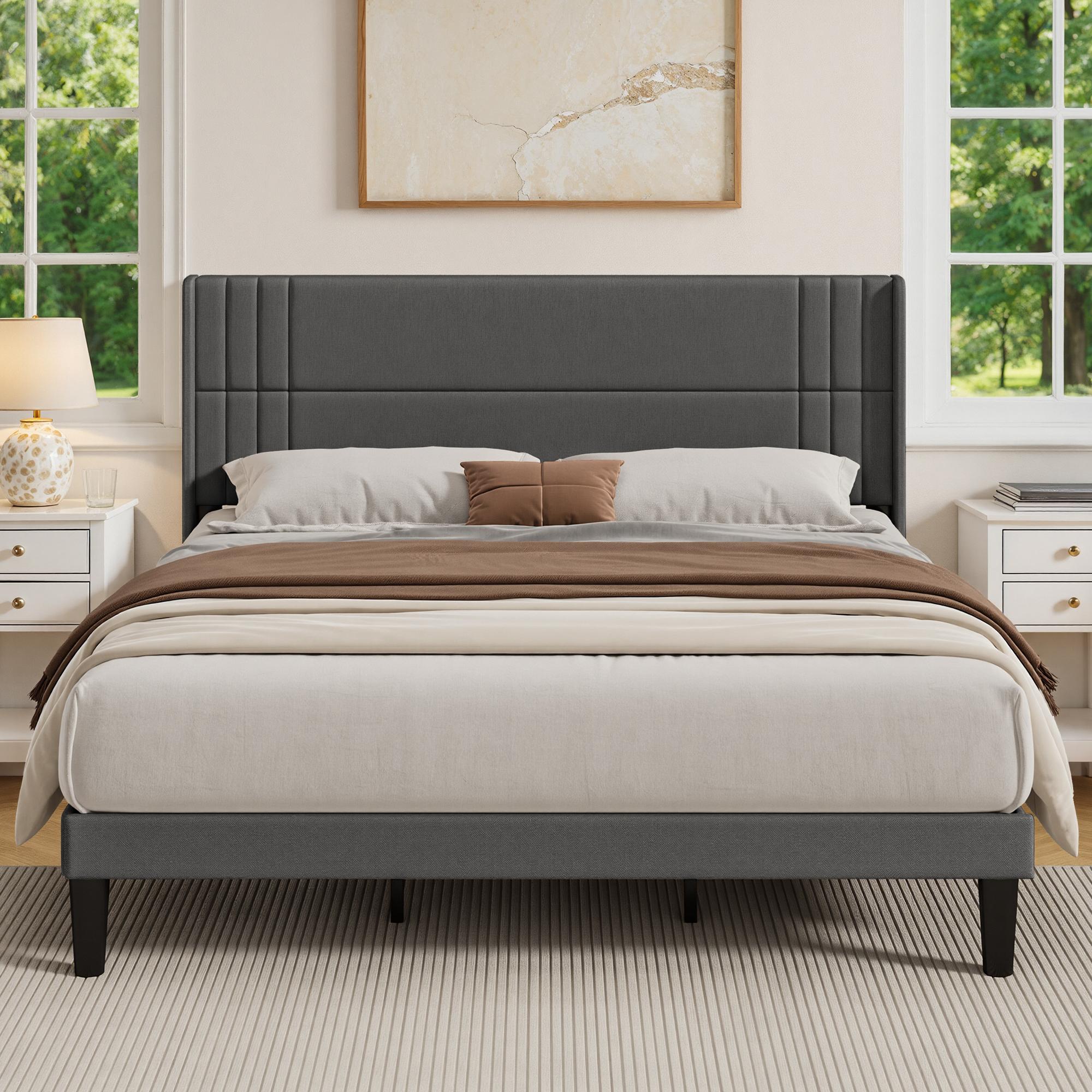 Bealife BF45 Noiseless Upholstered Double Bed with Slatted Frame & Linen Headboard