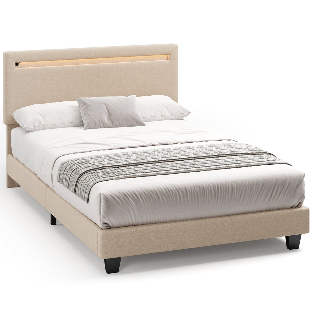 Bealife BF27 Lit simple rembourré 120x200 cm, cadre de lit en métal avec éclairage LED sur la tête de lit