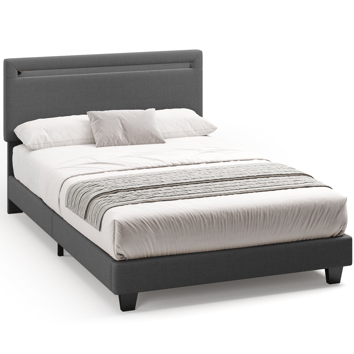 Bealife BF27 Lit simple rembourré 120x200 cm, cadre de lit en métal avec éclairage LED sur la tête de lit