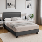 Bealife BF27 Lit simple rembourré 120x200 cm, cadre de lit en métal avec éclairage LED sur la tête de lit