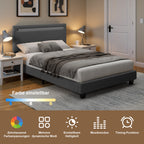 Bealife BF27 Lit simple rembourré 120x200 cm, cadre de lit en métal avec éclairage LED sur la tête de lit